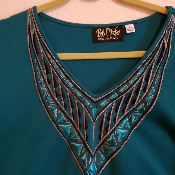 Bob Mackie teal embroidered blouse - Picture 2 of 6